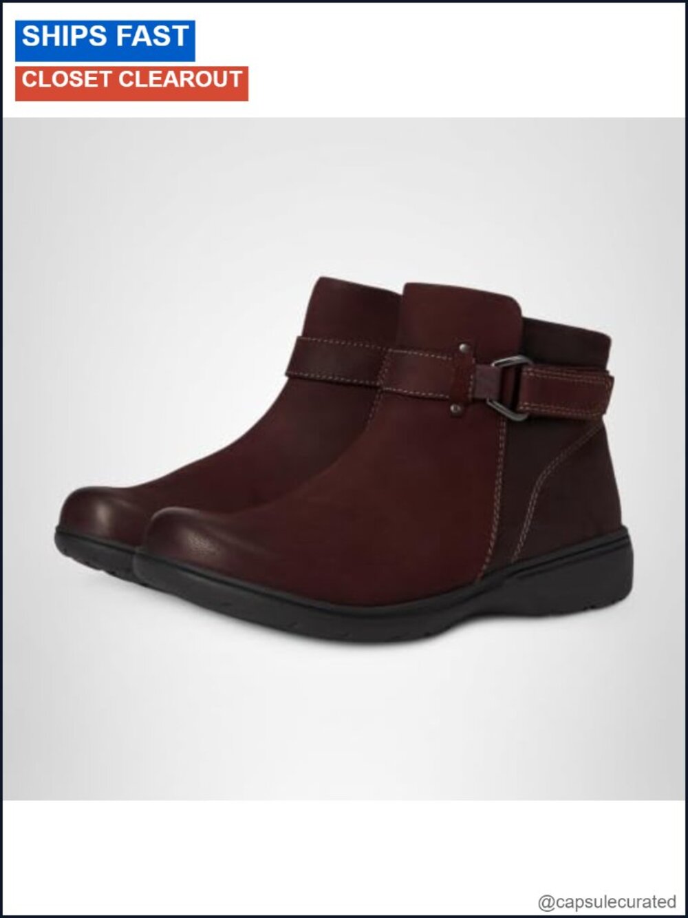 Women's Leather Ankle Booties with Hook & Loop Strap